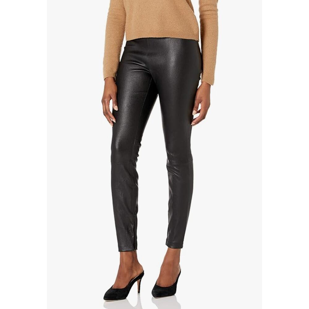 Vince 100% Leather Ankle Zip Leggings Size Medium Black Pants MSRP $1295